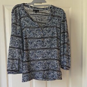 The Limited Blue and White Striped Henley Top